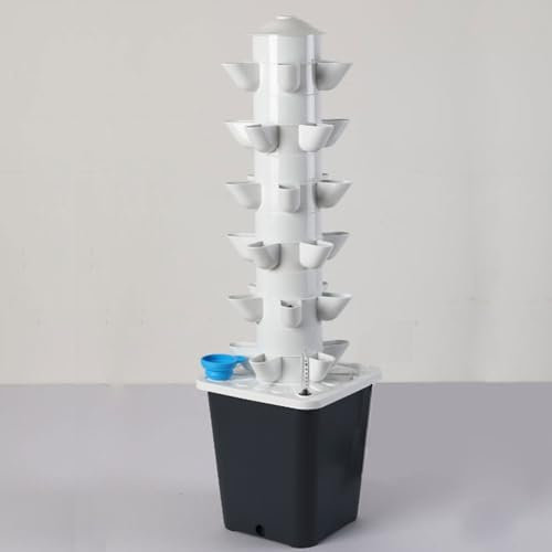 RRrawgff Garten-Hydrokultur-Anbausystem, Hydroponik-Turm, Aeroponik 30 Pods, Aquaponik-Pflanzsystem mit Hydratationspumpe, Adapter
