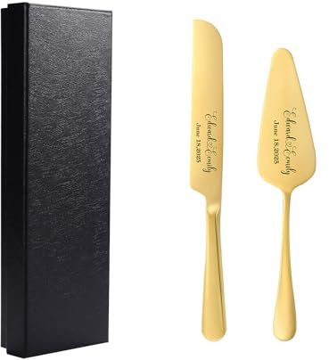 Gaosh Personalisiertes Tortenmesser Set mit Gravur Namen Edelstahl Tortenheber Tortendeko Hochzeit für Brautpaar Geschenke für Hochzeit Verlobung Jahrestag Geburtstag Party，Gold
