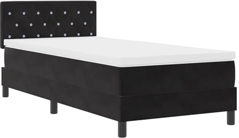 vidaXL Bäddfjäder med madrass med huvudgavel Svart 90 x 200 cm Sammet