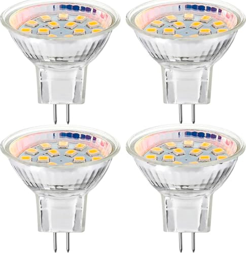 4-Pack MR11 2W LED Landscape Light Bulbs AC/DC 12V 24V GU4 Bi-Pin Base 20W Halogen Replacement for Outdoor Landscape Flood Light with Clear Cover Under Cabinet Puck Lighting (Natural White 4000K)