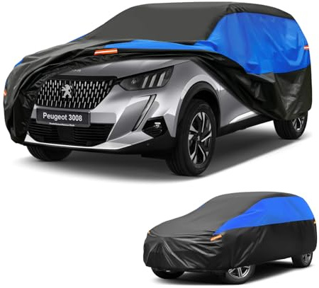 Gunhyi Autoabdeckung Wasserdicht Atmungsaktiv, SUV Abdeckplane Peugeot 3008, Auto Abdeckung Schwarz Blau vollgarage Autoplane für Regen Sonne Staub Schutz.