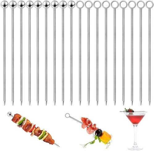 HABNI 18 Pcs Brochetas De Cóctel De Acero Inoxidable Brochetas Para Comer Con Los Dedos Frutas Hamburguesas Recolector De Fiestas Reutilizable 10.8Cm