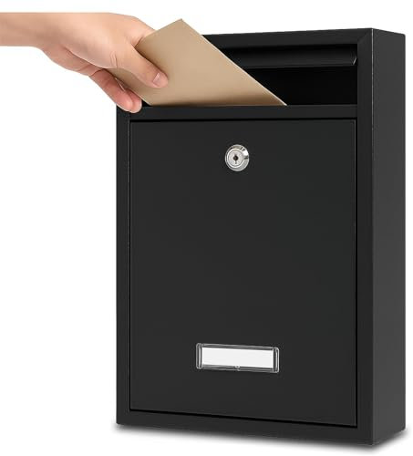 iTrend Wall Mounted Lockable Waterproof Mailbox with 2 Keys – Durable Steel Post Box with Secure Lock, Rust-Resistant Finish, for Home, Office Outside or Door – Black