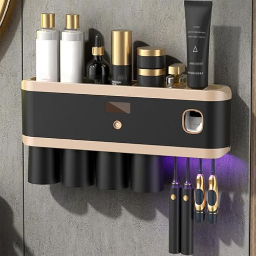 Porte-brosse à dents électrique avec stérilisateur et distributeur automatique de dentifrice, fixation murale pour une utilisation pratique dans la douche et la salle de bain, rechargeable et