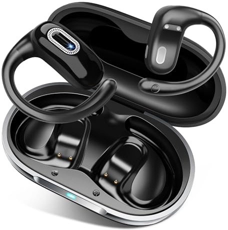 Open Ear Kopfhörer, Bluetooth 5.4 Kopfhörer Kabellos, Tiefer Bass, 58 Std Spielzeit, 4 ENC Mikrofon, Over Ear Kopfhörer Sport mit Ohrhaken, IPX7 Wasserfest Ohrhörer für Laufen,Joggen, Fitness, Schwarz