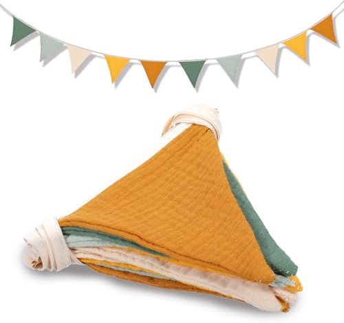 Nogeqi 260cm Grün Wimpelkette Kinderzimmer, Musselin Stoff Wimpel, Baumwolle Girlande Babyzimmer Wanddeko Hausbett Deko zum Aufhängen für Hausbett Wanddeko Mädchen Jungen