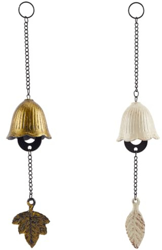 GORGECRAFT 2 Carillon Éolien Japonais en Fer Cloche à Vent Bronze Antique Tulipes Blanches Carillons Porte Bonheur Ornement Suspendu Cour Zen pour Fenêtre de Balcon Intérieur Extérieur 31cm