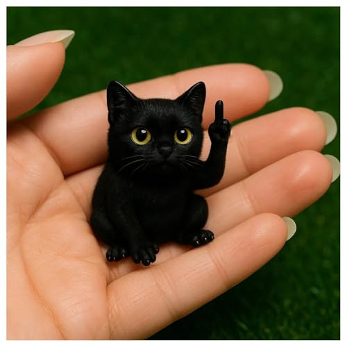 Hrlace Mittelfinger Tier Statue Lustige Mini Tiere Figur mit Stinkefinger Harz Mittelfinger-Tier-Dekor-Statue für Desktop Zuhause Büro Auto Garten Dekoration Lustig Geschenke Mittelfinger-Katze