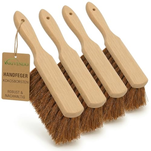 Kokos Handfeger Set 4 Stück – Robuste Naturfaser Kehrbesen 280mm für Innen- & Außenbereiche, Braun