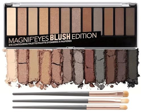 Braun Lidschatten Palette, 12 Farben Smoky Nude Eyeshadow Palette Matt Shimmer, Hochpigmentierter Liedschatenpalete mit Pinsel, Wasserfest & Wischfest Augen Make Up für Urlaubs & Alltags, Glatt Puder