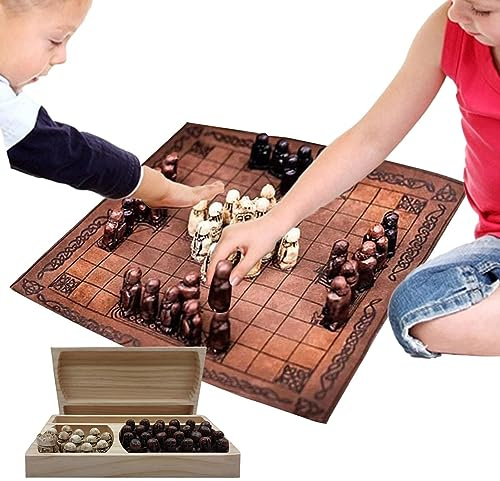 Pezzi degli scacchi vichinghi – Set di scacchi in legno, Pezzi di guerra classici, Gioco da tavolo strategico, Viaggio portatile, Gettoni di gioco da torneo | Per feste in famiglia, serate di giochi,