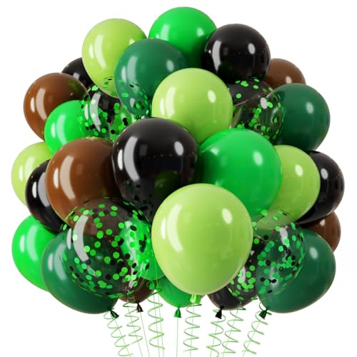 QIFU Palloncini Verde Marrone Nero, 12 Pollici Compleanno Palloncini Verde Nero Ballon Nero Confettis Per Birthday Compleanno Animali Giungla Jungle Safari Party Compleanno Matrimonio Baby Shower