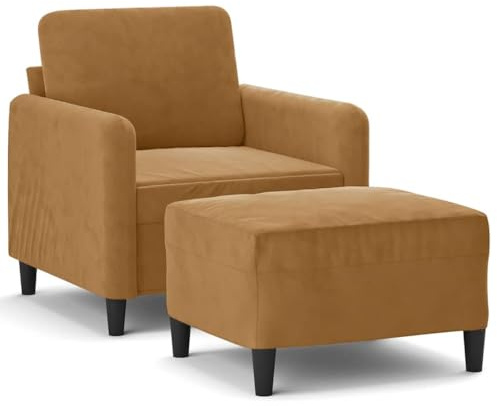Mhdvray Sessel mit Hocker Braun 78x77x80 cm Samt robuster Metall-Sperrholz-Rahmen Bequeme Polsterung Modernes Design für Wohnzimmer Schlafzimmer Büro