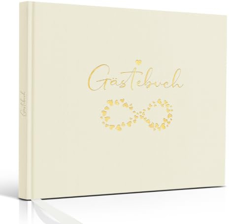 Hyggartn Gästebuch Hochzeit mit Leinen Cover & Goldprägung, 100 Seiten Blanko, Elegantes Gästealbum für Hochzeit, Verlobung, Jubiläum, Taufe & besondere Anlässe, Creme
