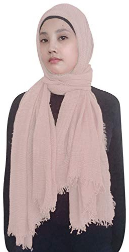 Lina & Lily Hijab para Mujeres Musulmanas Bufanda Fular Turbante, Tela Arrugada (Rosa palido)