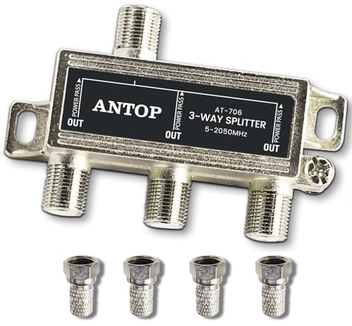 3 Way TV Signal Splitter,ANTOP Digital Coax Cable Splitter 2GHz- 5-2050MHz High Performance for Satellite/Cable TV Antenna