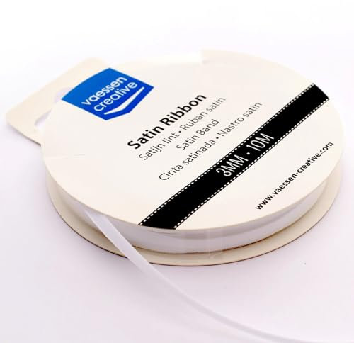Vaessen Creative Satinband 3mmx10m Weiß, Schleifenband, Dekoband, Bänder zum Basteln, Stoffbänder für Hochzeit, Taufe Und Geburtstagsgeschenke