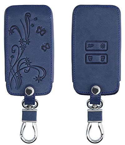 kwmobile Autoschlüssel Hülle kompatibel mit Renault 4-Tasten Smartkey Autoschlüssel (nur Keyless Go) - Kunstleder Schutzhülle Schlüsselhülle Ranken Schmetterling Dunkelblau