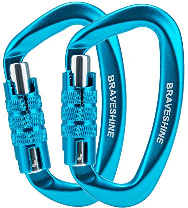 BRAVESHINE Karabiner Karabinerhaken, 12KN Twist Lock Karabiner 80mm Aluminium Karabinerhaken groß mit Belastbarkeit bis 1200KG für Hängematte Sonnensegel Schaukel, 2 Stück