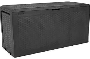 Keter Samoa Kissenbox in Anthrazit, 270L - Rattanoptik, Wetterfest, UV-beständig, Auflagenbox, für Garten und Terrasse