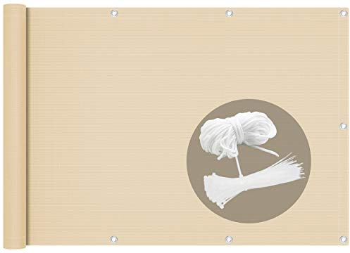 VOUNOT® Telo Frangivista per Balcone Giardino, Frangivento in HDPE, 90x600 cm, Privacy Recinzione Copertura per Balcone, Beige