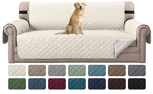 H.VERSAILTEX Reversible Couch Cover for 3 Cushion Cover Pet Friendly Sofa Cover for Dog Washable Furniture Protector Water Resistant Slipcover with Non Slip Elastic Strap(Sofa, Ivory/Beige)