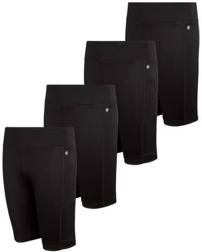dELiA*s Girls Bike Shorts - 4 Pack Athletic Compression High Waisted Biker Shorts for Girls for Dance Yoga Gymnastics (7-16), Size 10-12, All Black