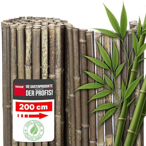 NOOR Bambusmatte BLACK EDITION - Sichtschutzmatte Bambuszaun - 2,0 x 2,0 m | Hochwertiger Sicht- & Windschutz aus dunklem Bambus für Balkon, Terrasse & Garten - robust geschlossene Bambusrohre bis 40 mm