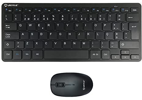 UNYKAch Kit Mini Teclado y Ratón Inalámbricos MK288 Pro Nano USB Wireless 2.4 GHz, Idioma Portugués 79 Teclas Membrana, 1200 dpi, Ergonómico, Windows, Mac, Android, Linux