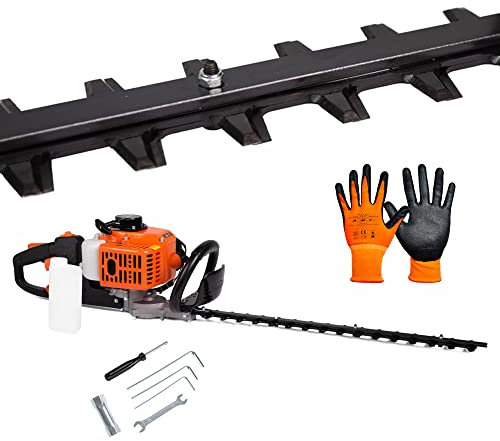 AMC Tagliasiepi a scoppio con motore a 2 tempi da 23 cc dotato di lame a doppio taglio da 60 cm, manico rotante articolato ed ergonomico, spaziatura denti da 20 mm, leggero potente e maneggevole