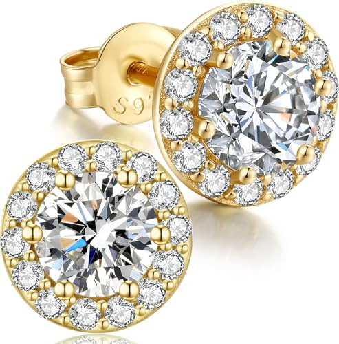 Vitguld örhängen diamantörhängen halo örhängen 925 sterling silver knoppörhängen smycken för kvinnor män med 5A rund kubisk zirkonia guldfärg
