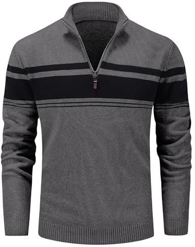 MAGCOMSEN Pullover Herren Pulli Sweater 1/4 Zip Strickpullover Winter Pulli | Stehkragen, Baumwolle Casual Color Block Design, Angenehm und Warm, Strickware Für Herbst Winter Alltag Büro und Freizeit