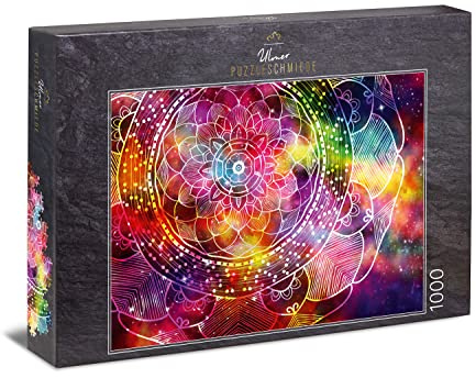 Ulmer Puzzleschmiede Buntes Mandala 1000 Teile Puzzle mit feinen geometrischen Linien Muster, effektiv für Erwachsene