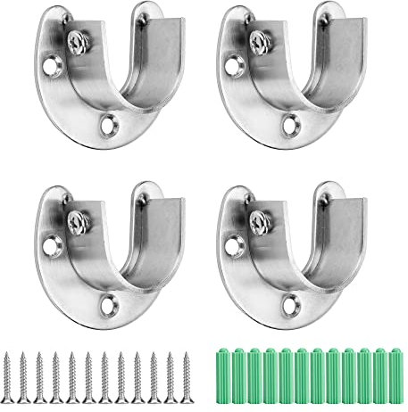 Filhome 4 Stück Rundrohr Halterung Kleiderstange Schrankstangen Halter für Schrank Duschvorhangstange Garderobenhalterung U-Form (25MM, Gebürstet)
