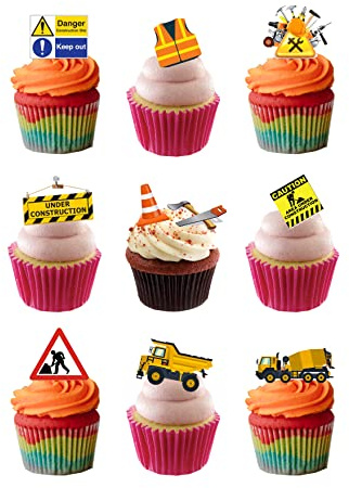 25 Stand Up Construction Builder Worker Themed Edible Wafer Paper Cake Toppers Decorations
