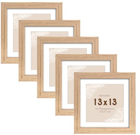 Wackadoo 5er Set Bilderrahmen, FSC Holzrahmen Fotogalerie Glasscheibe Fotorahmen mit Glasscheibe Collage 10x10 cm (10 x 10, Ahorn)