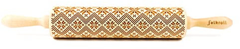 Folkroll 13264 - Dekoratives Nudelholz mit 2 Griffen, groß, skandinavisches Motiv - Schneeflocken - Buchenholz - 430 x Ø 60 mm