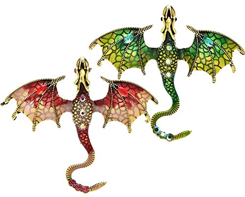 Haowul 2 st broschnål vintage strass flygande drake brosch pin kläder hatt väska tillbehör för män och kvinnor