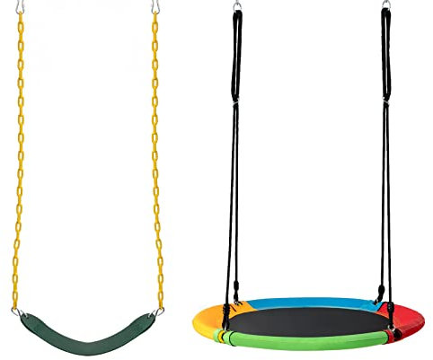 DREAMADE 2er Set Nestschaukel + Elastischer Kinderschaukel, Gartenschaukel mit verstellbaren Seilen, Doppelschaukel Schaukelsitz Brettschaukel Schaukelbrett bis 150kg belastbar (2 Schaukeln)