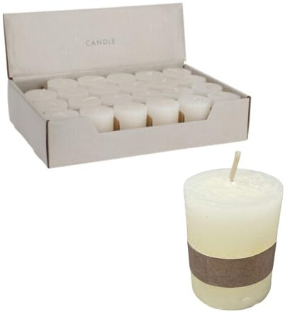 Rustikale Mini Kerzen ca. 4 x 5 cm Stumpenkerze im Antik Look für die perfekte Atmosphäre Zuhause (24 x Creme)