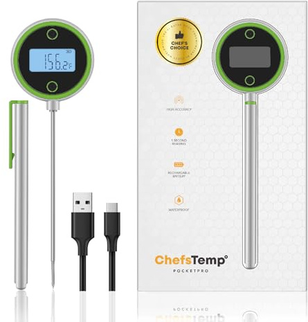 ChefsTemp Pocket Pro 1-Second Instant Read Digital Meat Thermometer Rechargeable for Grilling, Food, BBQ, Kitchen Cooking, Oil Deep Frying & Candy (Lime Zest)