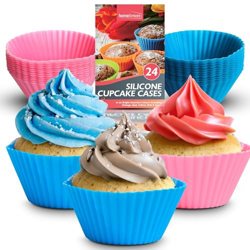 SOL 24pk Silicone Cupcake Cases – 7cm Reusable Baking Cups in Blue & Pink – Non Stick Muffin Moulds for Cupcakes, Muffins & Treats – Easy Clean Bakeware for Parties, Baby Showers & Everyday Baking