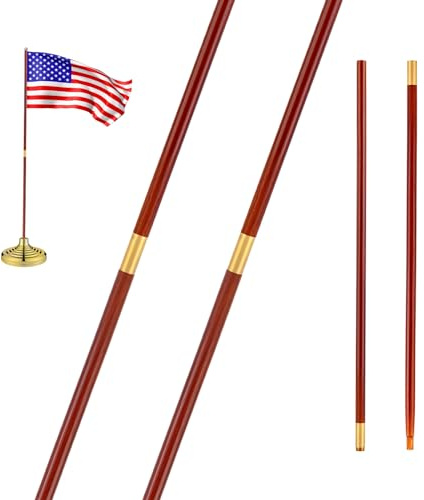 Landical 2 Pcs Indoor or Parade Flagpole Solid Wooden Flag Pole Brass Screw Joint Indoor Flag Pole, Brown and Gold (8 ft)