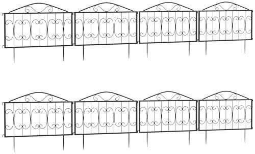 Outsunny Decorative Garden Fencing, 8PCs Outdoor Picket Fence Panels, Rustproof Metal Wire Landscape Flower Bed Border Edging Animal Barrier, Black