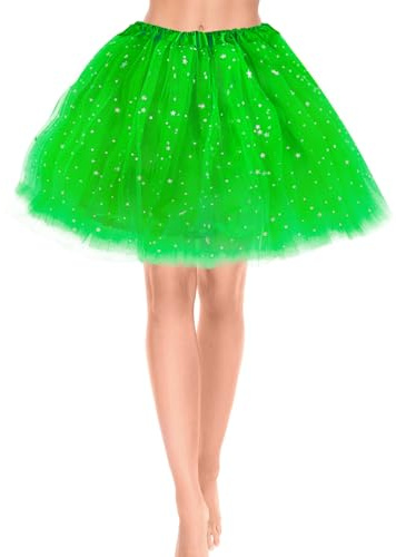 Yolev Gonna in Tulle da Donna Gonna in Tulle a 3 Strati con Stelle in Paillettes Gonna Tutu per Adolescenti per Adulti Donna Ragazza Retro Anni '80 Festa di Carnevale di Halloween Costume (Verde)