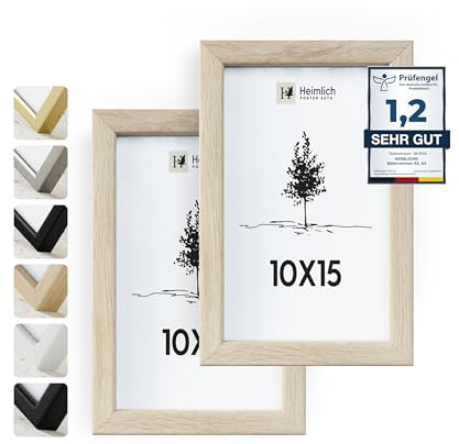 Heimlich Fotorahmen aus massivem Eichenholz – 10 x 15 cm, 2er-Pack | Heimlich® – Robuste Kleine Bilderrahmen Aus Holz – Wandhalterung Oder Tischaufsteller