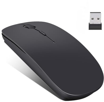 Wireless Slim Mouse, 2.4GHz 1600 DPI, 3 Adjustment Levels, Noiseless, Mini, Home & Office, Windows (Black)