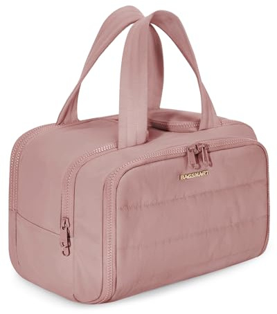 BAGSMART Reise Kulturtasche Damen Große, Weit Offene Reise-Kulturbeutel | Kosmetiktasche Make up Organizer mit Griff für Zubehör, Essentials, Toilettenartikel, Dunkelrosa