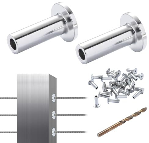 VEVOR manicotti protettivi in ​​acciaio inossidabile T316 per ringhiera in ​​fune metallica da 1/8, balaustra fai-da-te T316 di grado marino, forniti con una punta da trapano gratuita, argento