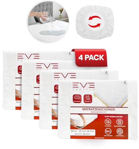Eve Textile® Matratzen-Topper 4er Set Wasserdichter Matratzenschoner 160x200 cm; Matratzenauflage, Inkontinenzauflage Matratzenbezug; Milben- & Nässeschutz; bis 30 cm Matratzenhöhe Boxspringbett Bett